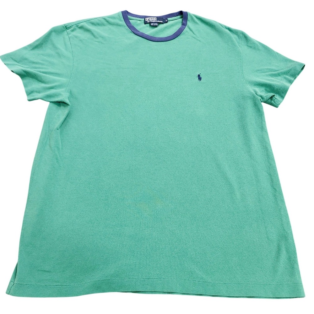 Polo Ralph Lauren Mens Green Cotton Pique Crewneck T-Shirt Navy Pony Logo Large